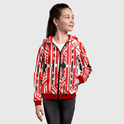 Толстовка на молнии детская Бело-красные техно полосы на чёрном фоне, цвет: 3D-красный — фото 2