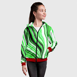 Толстовка на молнии детская Волнистые вертикальные чёрно-зелёные полосы, цвет: 3D-красный — фото 2