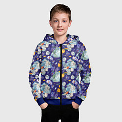 Толстовка на молнии детская Крокусы и зяблик во льдах, цвет: 3D-синий — фото 2