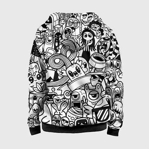 Детская толстовка на молнии Black and white doddle monsters / 3D-Черный – фото 2