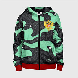 Детская толстовка на молнии Текстурный черно-зеленый камуфляж