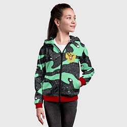 Толстовка на молнии детская Текстурный черно-зеленый камуфляж, цвет: 3D-красный — фото 2