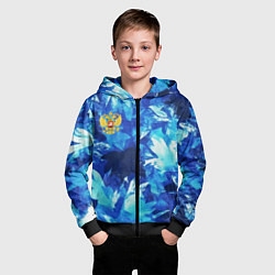 Толстовка на молнии детская Синий узорный камуфляж, цвет: 3D-черный — фото 2