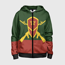 Толстовка на молнии детская Мотострелковые войска: герб со щитом, цвет: 3D-черный