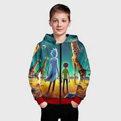Толстовка на молнии детская Рик и Морти на планете жирафов - нейроарт, цвет: 3D-красный — фото 2