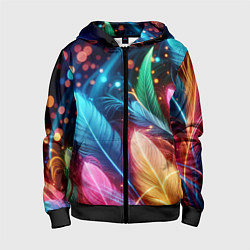 Детская толстовка на молнии Яркие красочные неоновые перья