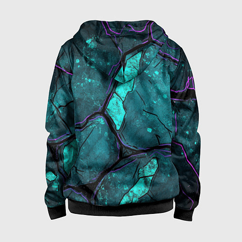 Детская толстовка на молнии Зеленые разломленные плиты с фиолетовой обводкой / 3D-Черный – фото 2