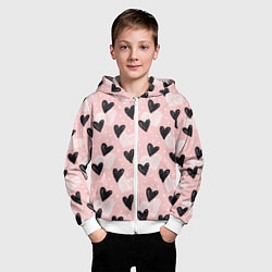 Толстовка на молнии детская Романтичный паттерн с сердечками на розовом фоне, цвет: 3D-белый — фото 2