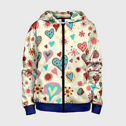 Толстовка на молнии детская Цветные сердечки, цвет: 3D-синий