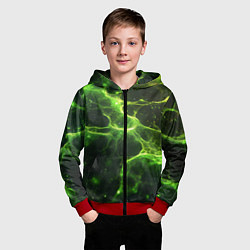 Толстовка на молнии детская Зеленые волокна текстура, цвет: 3D-красный — фото 2