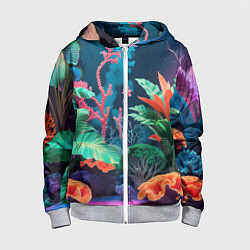 Толстовка на молнии детская Морские растения, цвет: 3D-меланж
