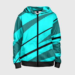 Детская толстовка на молнии Неоновый голубой с чёрным абстракция с полосой