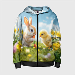 Детская толстовка на молнии Кролик и цыпленок встречают Пасху
