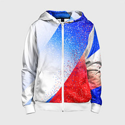 Толстовка на молнии детская Цвета флага России абстрактный, цвет: 3D-белый