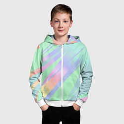 Толстовка на молнии детская Светлый зелёный мятный с полосами градиент, цвет: 3D-белый — фото 2