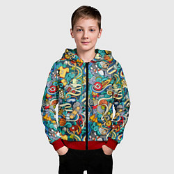 Толстовка на молнии детская Спортивный инвентарь коллаж, цвет: 3D-красный — фото 2