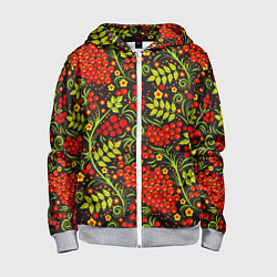 Толстовка на молнии детская Красная рябина хохлома, цвет: 3D-меланж