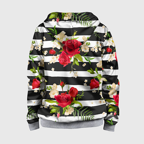 Детская толстовка на молнии Красные розы на черных полосках / 3D-Меланж – фото 2