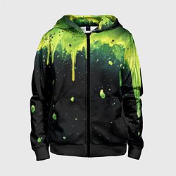 Детская толстовка на молнии Зеленая стекающая краска по черному фону
