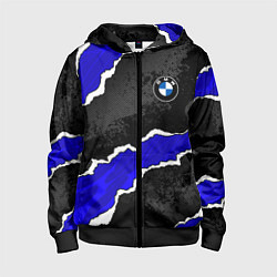 Толстовка на молнии детская BMW - синие разрывы, цвет: 3D-черный