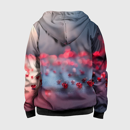 Детская толстовка на молнии Хрустальное красное сердце на сером фоне с боке / 3D-Черный – фото 2