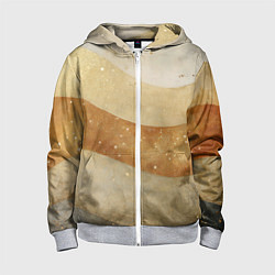 Толстовка на молнии детская Бежево-золотые полосы с блестками, цвет: 3D-меланж