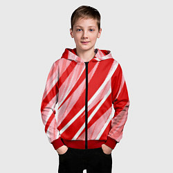 Толстовка на молнии детская Красно-белый абстракция с полосами, цвет: 3D-красный — фото 2