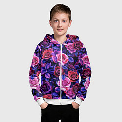 Толстовка на молнии детская Разноцветные цветы - синие розы паттерн, цвет: 3D-белый — фото 2
