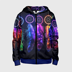 Детская толстовка на молнии Ловцы снов - свечение перьев