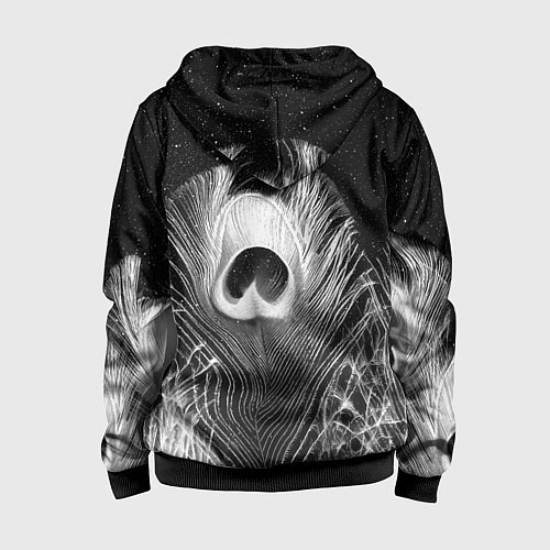 Детская толстовка на молнии Изогнутые белые перья павлина - чб иллюстрация / 3D-Черный – фото 2