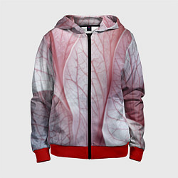 Толстовка на молнии детская Розовые листья, цвет: 3D-красный