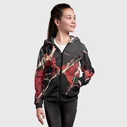 Толстовка на молнии детская Красно-черная потертая текстура, цвет: 3D-черный — фото 2