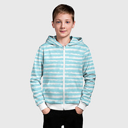 Толстовка на молнии детская Бело-голубой полосатый паттерн, цвет: 3D-белый — фото 2