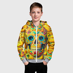 Толстовка на молнии детская Красочный летний паттерн с черепом - нейроарт, цвет: 3D-меланж — фото 2