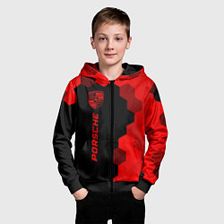 Толстовка на молнии детская Porsche - red gradient по-вертикали, цвет: 3D-черный — фото 2