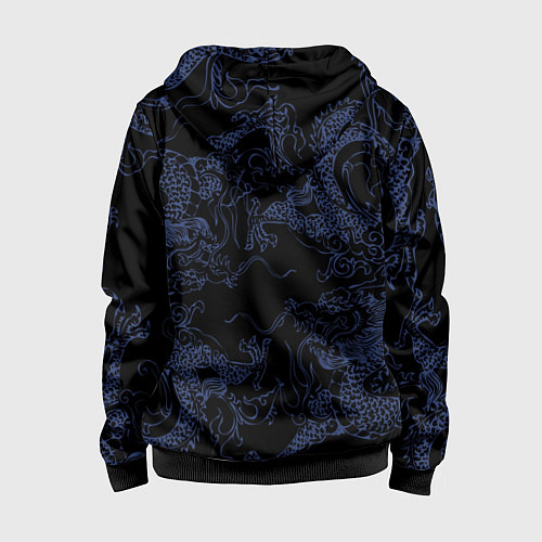 Детская толстовка на молнии Синий дракон на черном / 3D-Черный – фото 2