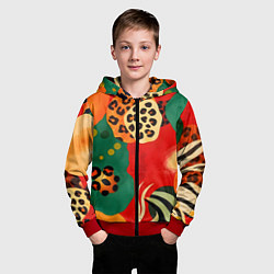 Толстовка на молнии детская Анималистичный африканский паттерн, цвет: 3D-красный — фото 2