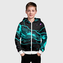 Толстовка на молнии детская Голубые неоновые волны текстура, цвет: 3D-белый — фото 2