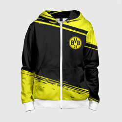 Толстовка на молнии детская Borussia жёлтые полосы, цвет: 3D-белый