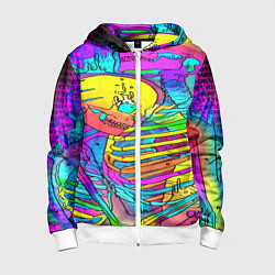 Толстовка на молнии детская Черепа неоновые краски, цвет: 3D-белый
