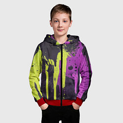Толстовка на молнии детская Желтая и фиолетовая краска на черном, цвет: 3D-красный — фото 2