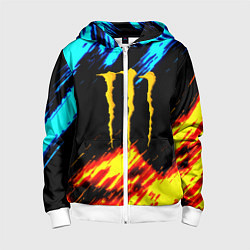 Толстовка на молнии детская Monster energy текстура огненная, цвет: 3D-белый