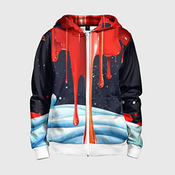 Толстовка на молнии детская Красная клякса объемная текстура, цвет: 3D-белый
