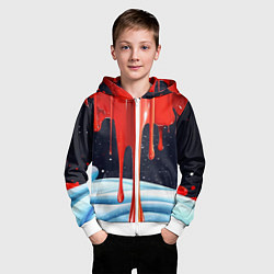 Толстовка на молнии детская Красная клякса объемная текстура, цвет: 3D-белый — фото 2