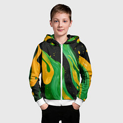 Толстовка на молнии детская Зелено-желтая краска на черном, цвет: 3D-белый — фото 2