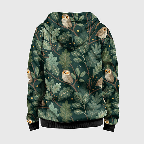 Детская толстовка на молнии Совы в лесу / 3D-Черный – фото 2