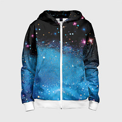 Толстовка на молнии детская Синяя текстура из блестящих звездочек, цвет: 3D-белый