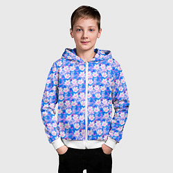Толстовка на молнии детская Нежный голубой с розовыми цветами паттерн, цвет: 3D-белый — фото 2