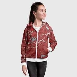 Толстовка на молнии детская Красно-серый мрамор, цвет: 3D-белый — фото 2