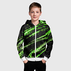 Толстовка на молнии детская Зеленые блестки на черном, цвет: 3D-белый — фото 2